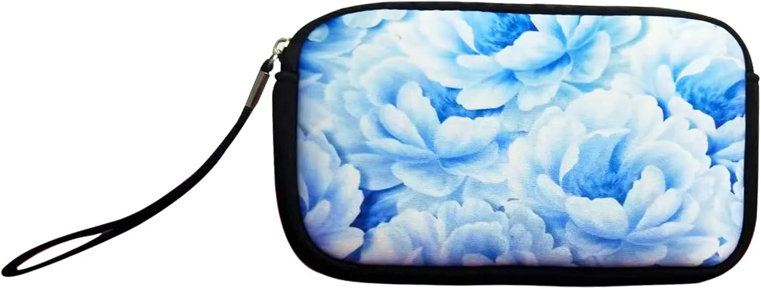 Small Toiletry Bags for Women, Adorable Roomy Makeup Pouch- Purse Cute Cosmetic Bag Travel Toiletry Bag Pouch Waterproof Organizer Bag (White Flowers)