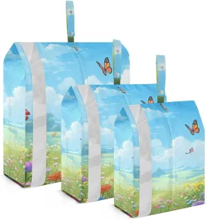 Spring Landscape Flowers Packing Cubes Set of 3, Lightweight Travel Luggage Organizers Foldable Bags for Easy Packing and Organization
