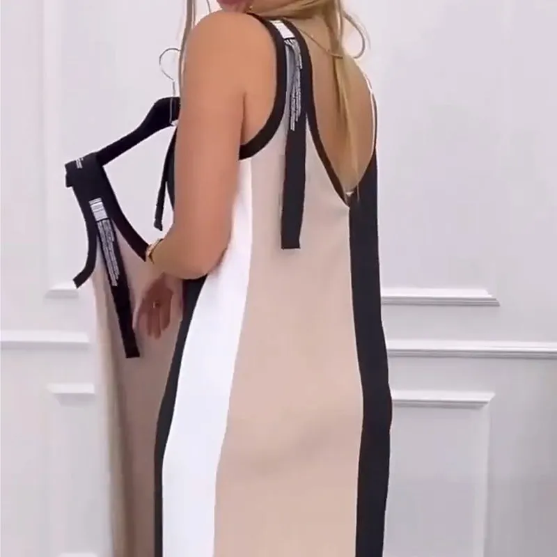 Spring Specials V-Neck Color Blocked Sleeveless Knit Dress