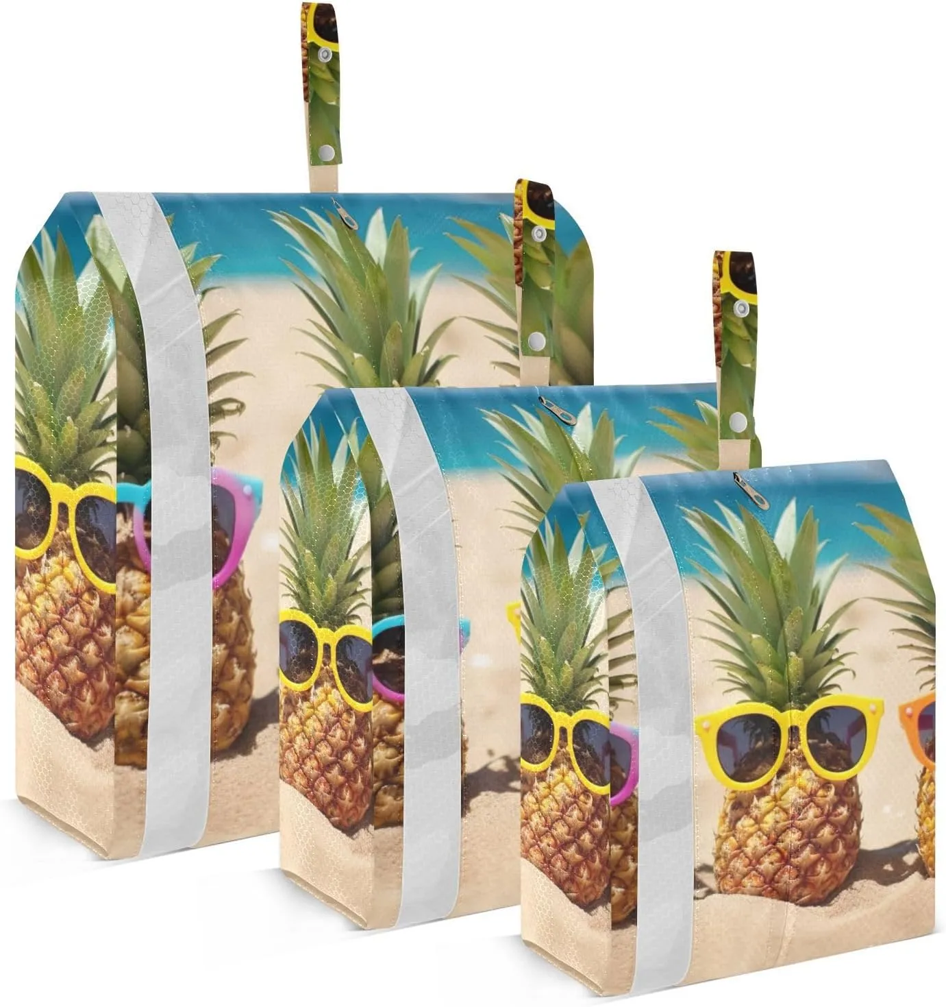 Summer Beach Pineapples Packing Cubes Set of 3, Lightweight Travel Luggage Organizers Foldable Bags for Easy Packing and Organization