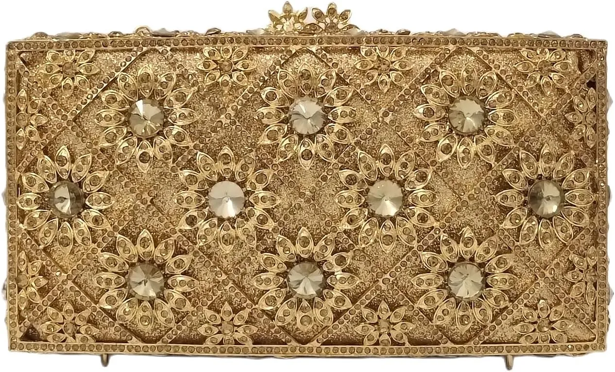 Sunflower Box Crystal Clutch Women Elegant Formal Wedding Bridal Evening Bags Flower Rhinestone Handbags Purse