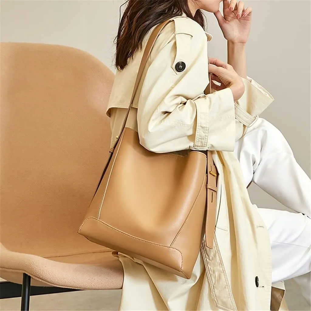 Texture Commuter Bucket Bag Fashion Tote Bag Leather Women's Bag Large Capacity Shoulder Messenger Bag(OneColor)