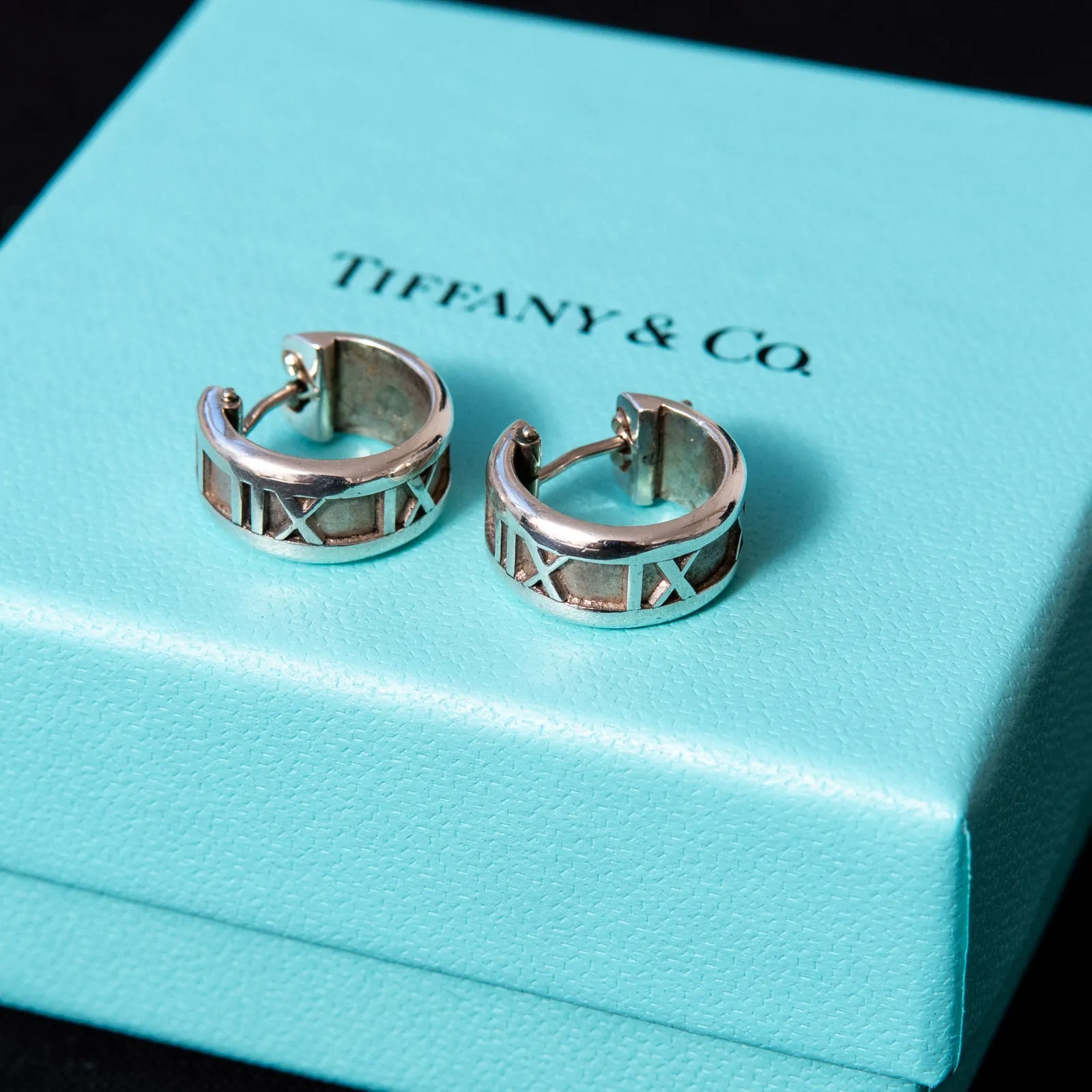 Tiffany and Co Sterling Silver Roman Numeral Earrings