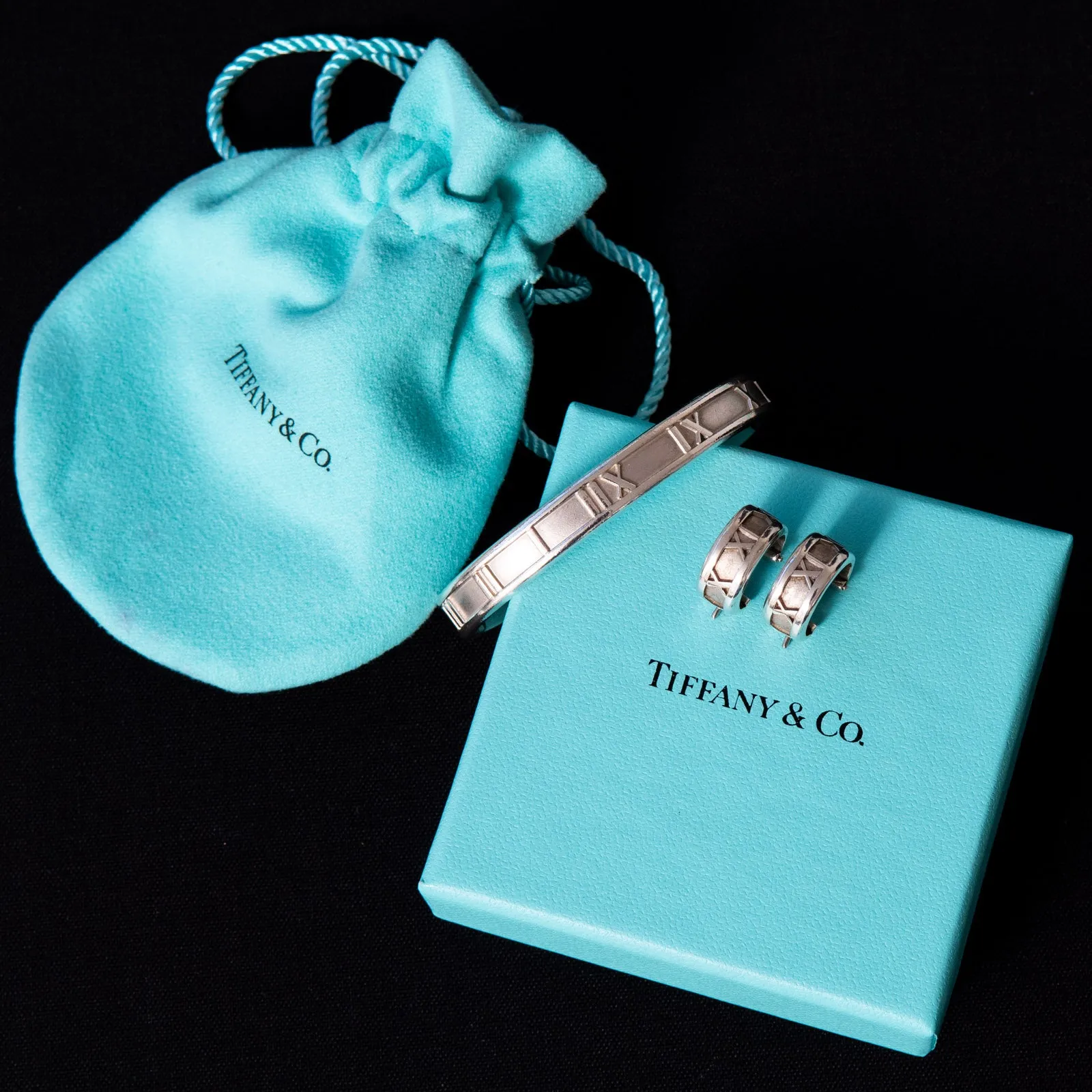 Tiffany and Co Sterling Silver Roman Numeral Earrings
