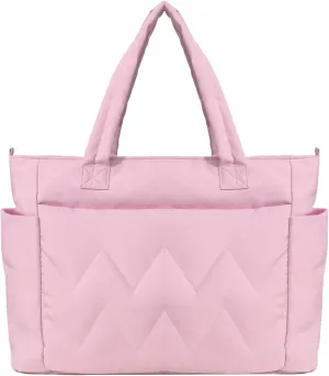 Tote Bag for Women, Lightweight Puffy Tote Bag with Compartments, Large Quilted Shoulder Bag with Zipper
