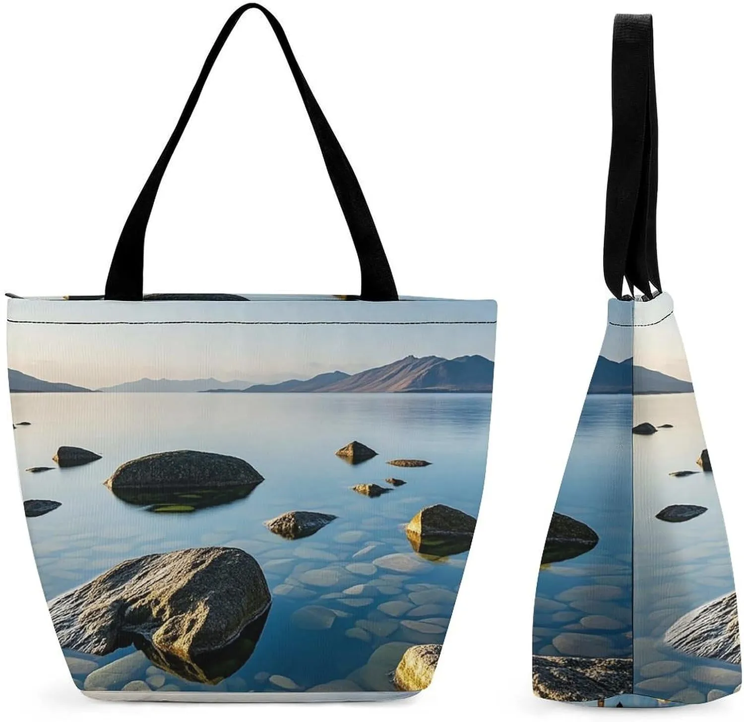 Tote Bags for Women Basalt at Sunset Versatile Shoulder Bag with Zipper Large Capacity Handbag Beach Bag Reusable Grocery Bag for Shopping Travel Commuting