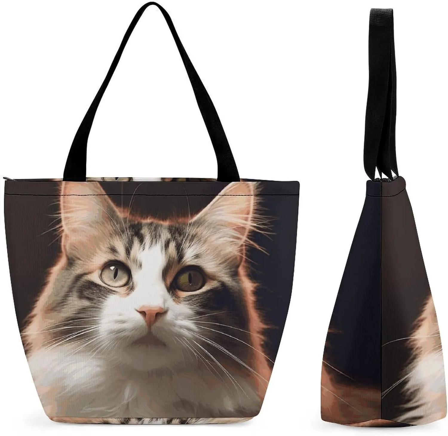 Tote Bags for Women Cat Versatile Shoulder Bag with Zipper Large Capacity Handbag Beach Bag Reusable Grocery Bag for Shopping Travel Commuting