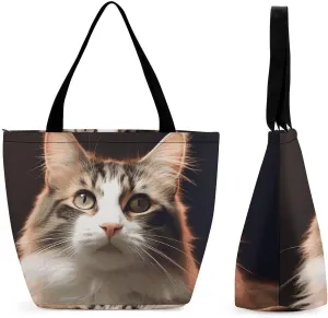 Tote Bags for Women Cat Versatile Shoulder Bag with Zipper Large Capacity Handbag Beach Bag Reusable Grocery Bag for Shopping Travel Commuting