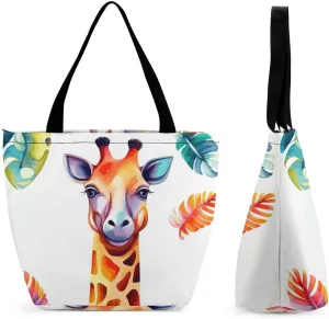 Tote Bags for Women Colored Giraffe Versatile Shoulder Bag with Zipper Large Capacity Handbag Beach Bag Reusable Grocery Bag for Shopping Travel Commuting