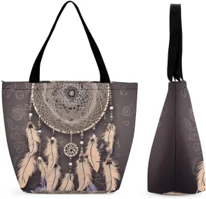 Tote Bags for Women Dream Catcher Versatile Shoulder Bag with Zipper Large Capacity Handbag Beach Bag Reusable Grocery Bag for Shopping Travel Commuting
