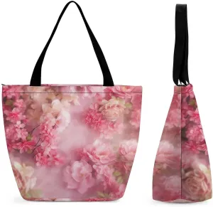 Tote Bags for Women Floral Flowers Versatile Shoulder Bag with Zipper Large Capacity Handbag Beach Bag Reusable Grocery Bag for Shopping Travel Commuting