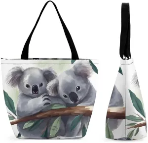 Tote Bags for Women Funny Koalas Versatile Shoulder Bag with Zipper Large Capacity Handbag Beach Bag Reusable Grocery Bag for Shopping Travel Commuting