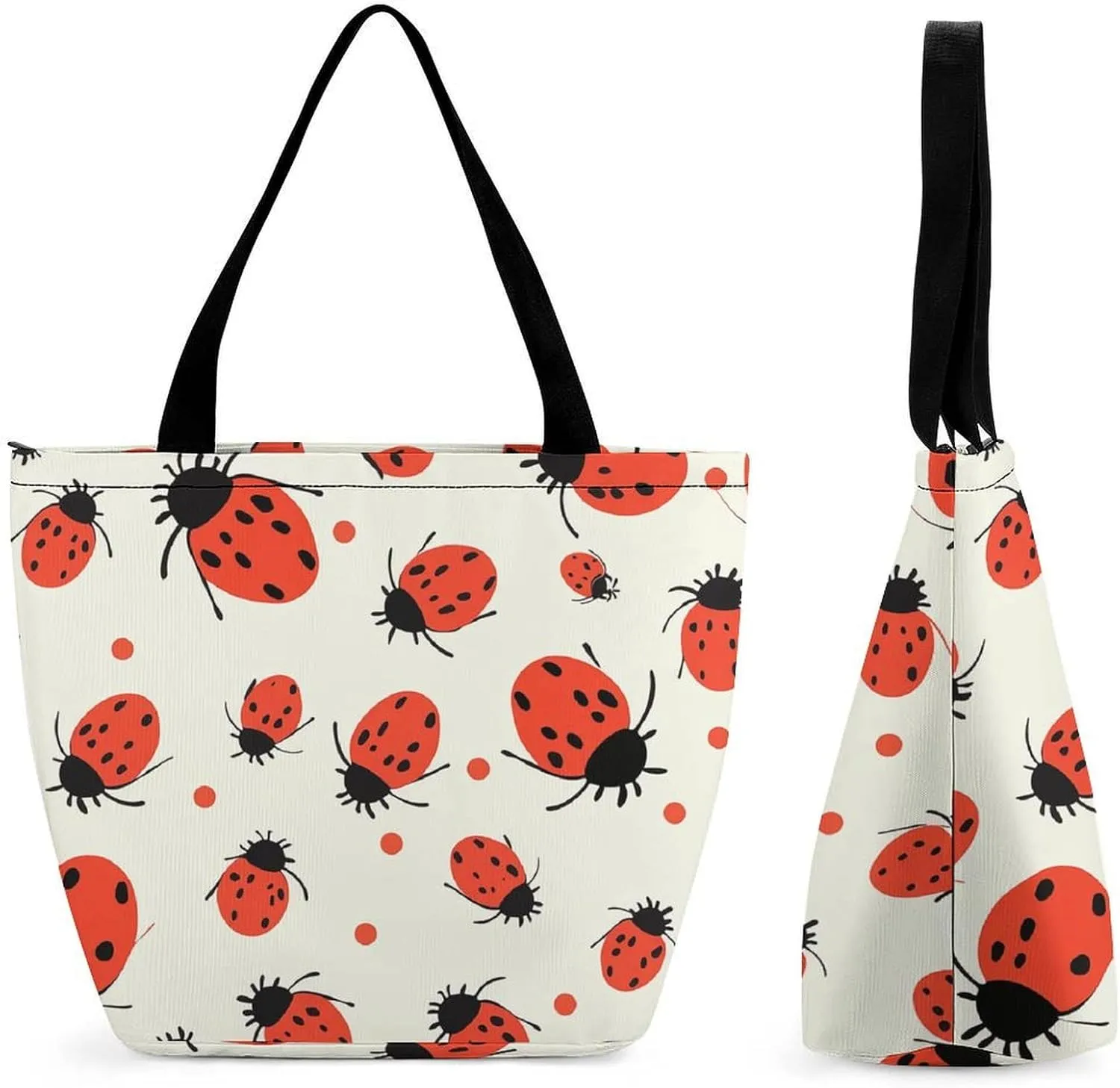 Tote Bags for Women Ladybugs Pattern Infinite Speckled Versatile Shoulder Bag with Zipper Large Capacity Handbag Beach Bag Reusable Grocery Bag for Shopping Travel Commuting