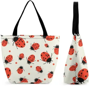 Tote Bags for Women Ladybugs Pattern Infinite Speckled Versatile Shoulder Bag with Zipper Large Capacity Handbag Beach Bag Reusable Grocery Bag for Shopping Travel Commuting
