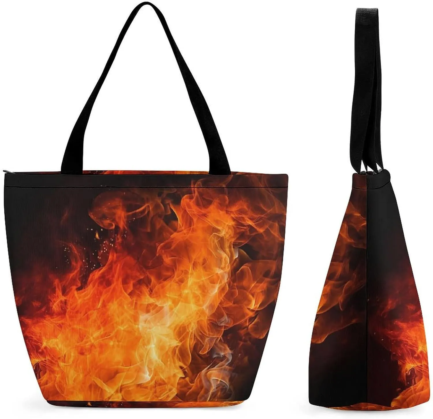 Tote Bags for Women Roaring Flame Versatile Shoulder Bag with Zipper Large Capacity Handbag Beach Bag Reusable Grocery Bag for Shopping Travel Commuting