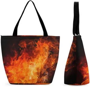 Tote Bags for Women Roaring Flame Versatile Shoulder Bag with Zipper Large Capacity Handbag Beach Bag Reusable Grocery Bag for Shopping Travel Commuting