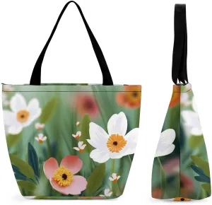 Tote Bags for Women Spring Flower Versatile Shoulder Bag with Zipper Large Capacity Handbag Beach Bag Reusable Grocery Bag for Shopping Travel Commuting