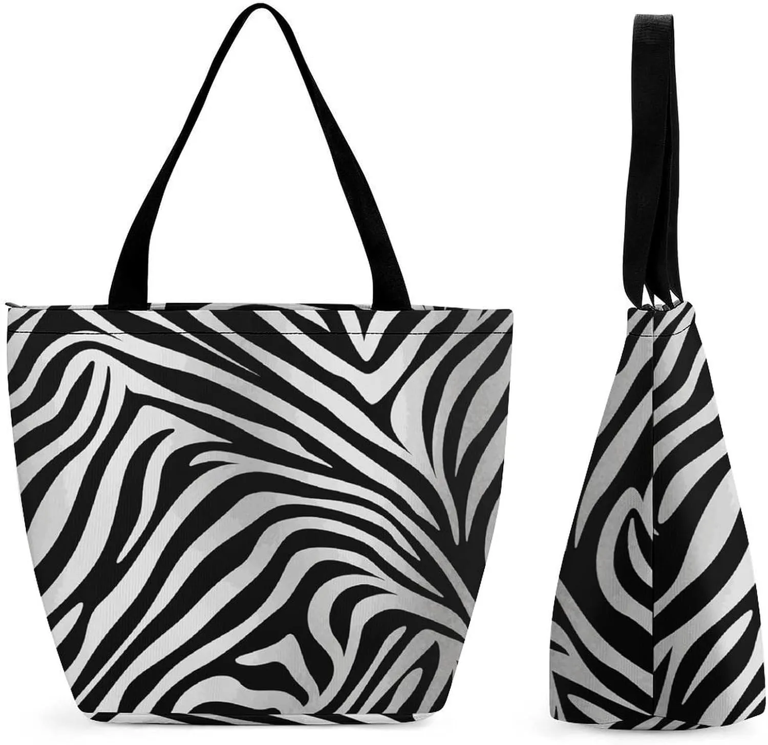 Tote Bags for Women Zebra Print Versatile Shoulder Bag with Zipper Large Capacity Handbag Beach Bag Reusable Grocery Bag for Shopping Travel Commuting