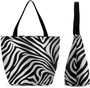 Tote Bags for Women Zebra Print Versatile Shoulder Bag with Zipper Large Capacity Handbag Beach Bag Reusable Grocery Bag for Shopping Travel Commuting