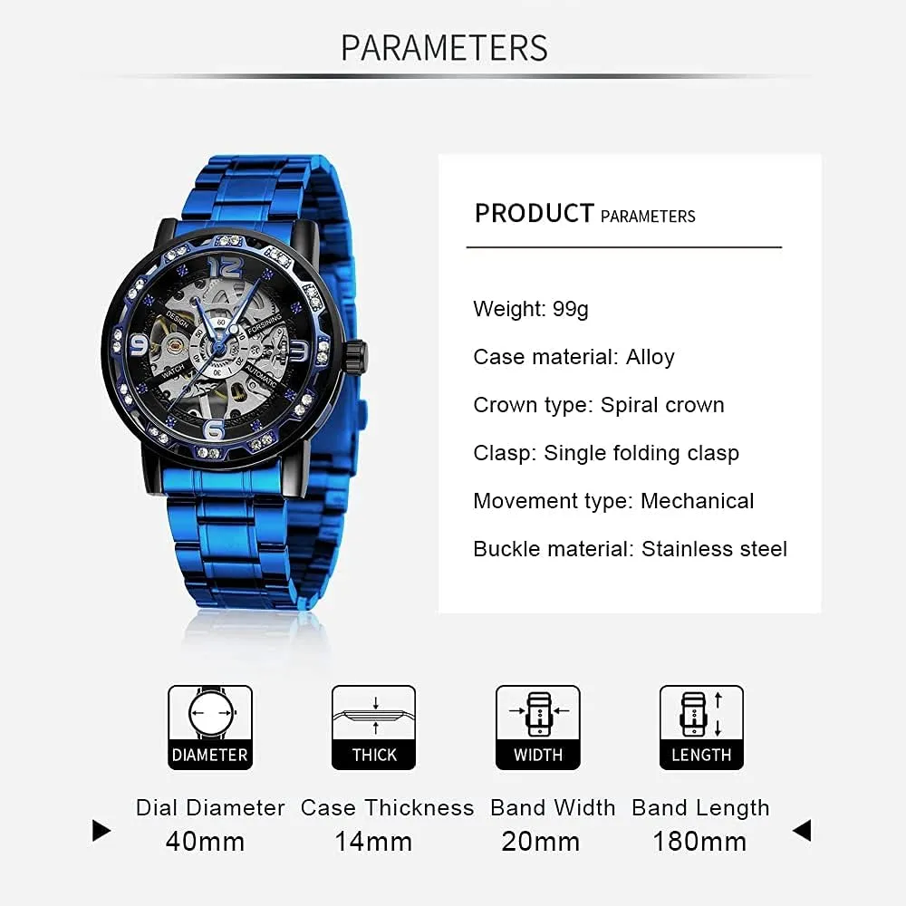 Transparent Fashion Diamond Luminous Gear Movement Royal Design Men Top Brand Luxury Male Mechanical Skeleton Wrist Watch