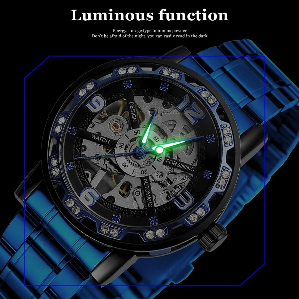 Transparent Fashion Diamond Luminous Gear Movement Royal Design Men Top Brand Luxury Male Mechanical Skeleton Wrist Watch