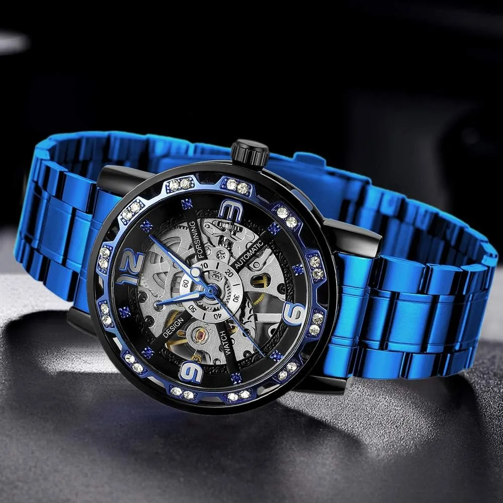 Transparent Fashion Diamond Luminous Gear Movement Royal Design Men Top Brand Luxury Male Mechanical Skeleton Wrist Watch