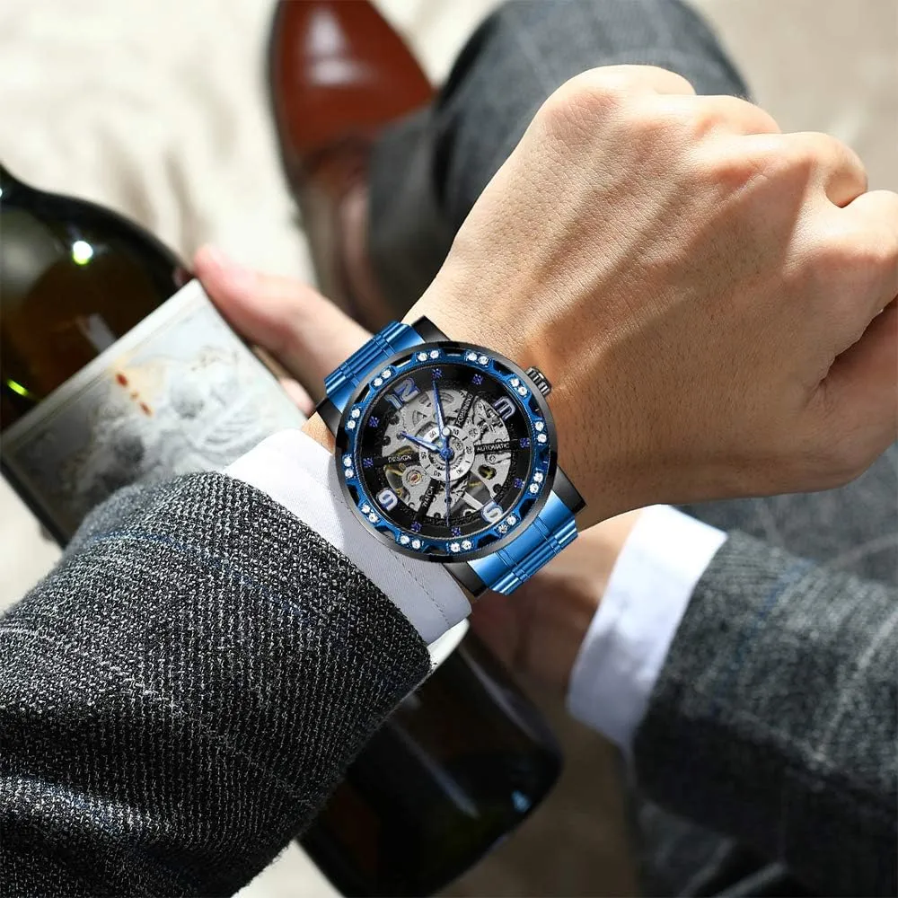 Transparent Fashion Diamond Luminous Gear Movement Royal Design Men Top Brand Luxury Male Mechanical Skeleton Wrist Watch