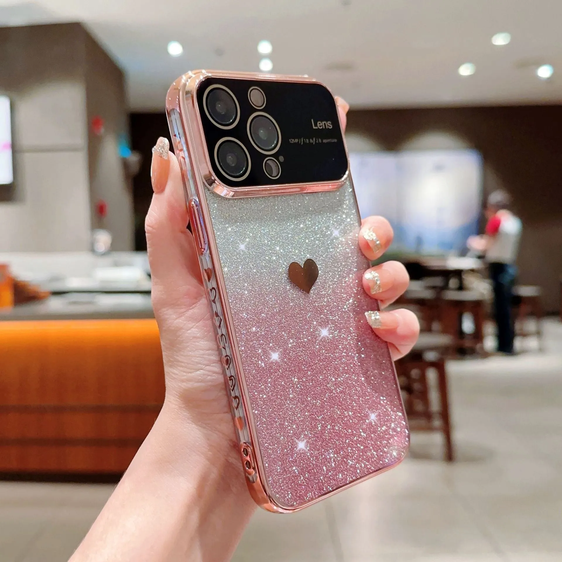 Transparent large window glitter iPhone case