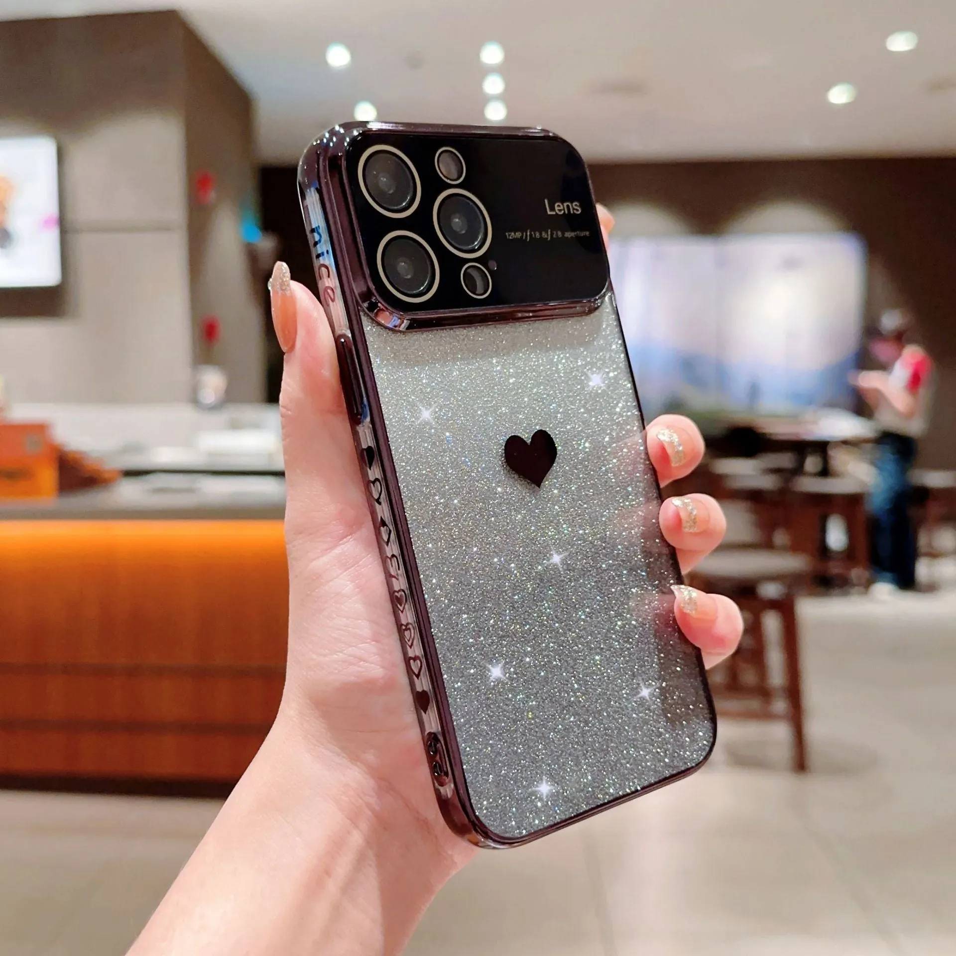 Transparent large window glitter iPhone case