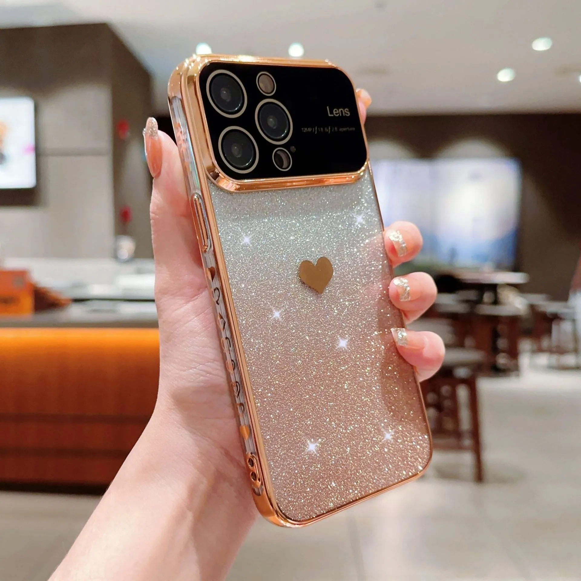 Transparent large window glitter iPhone case