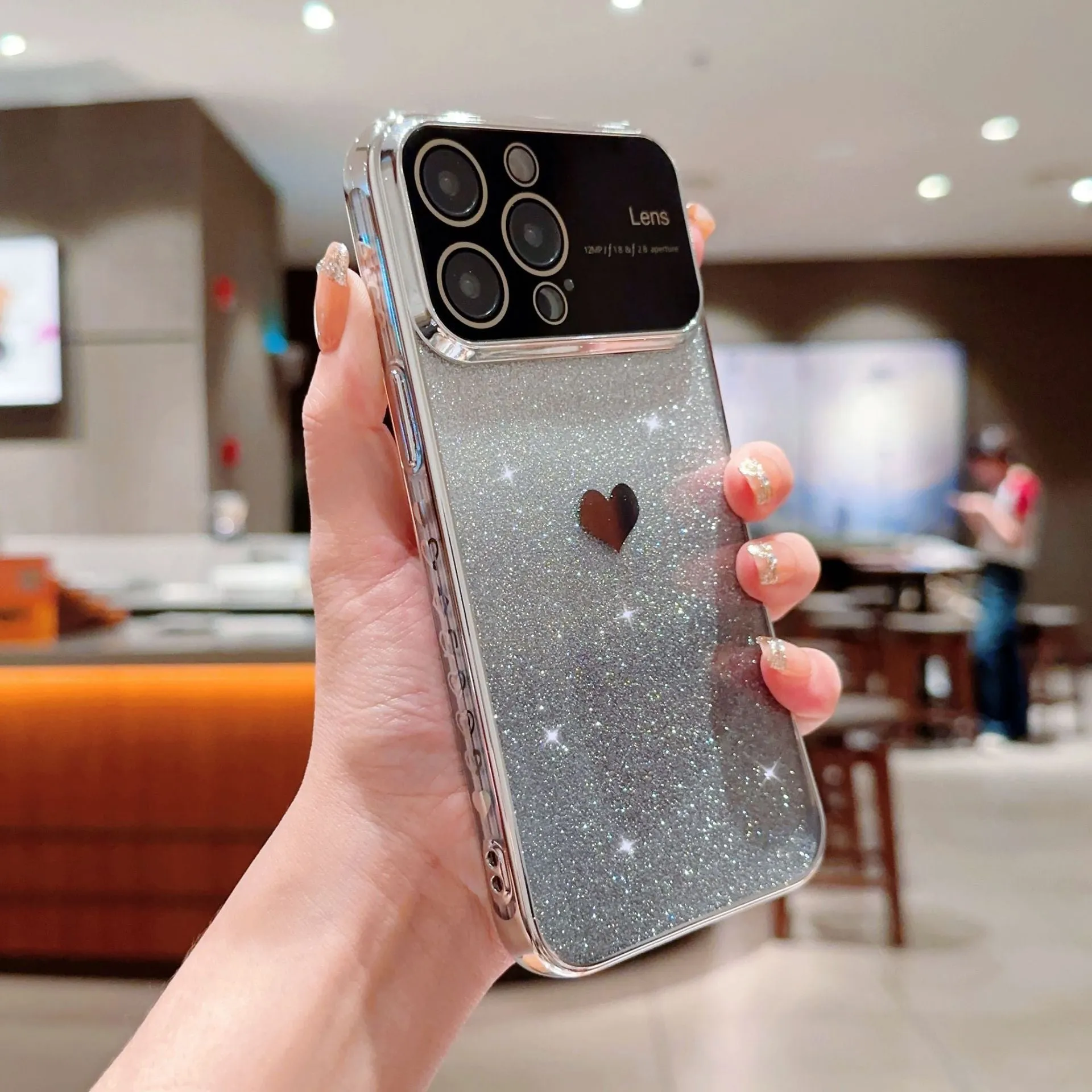 Transparent large window glitter iPhone case
