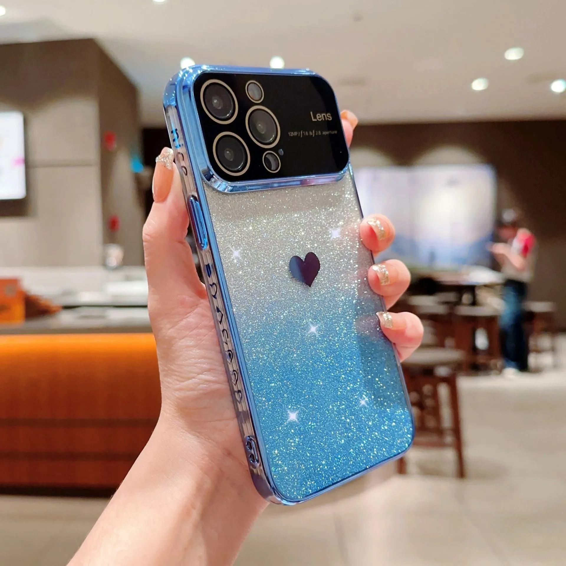 Transparent large window glitter iPhone case