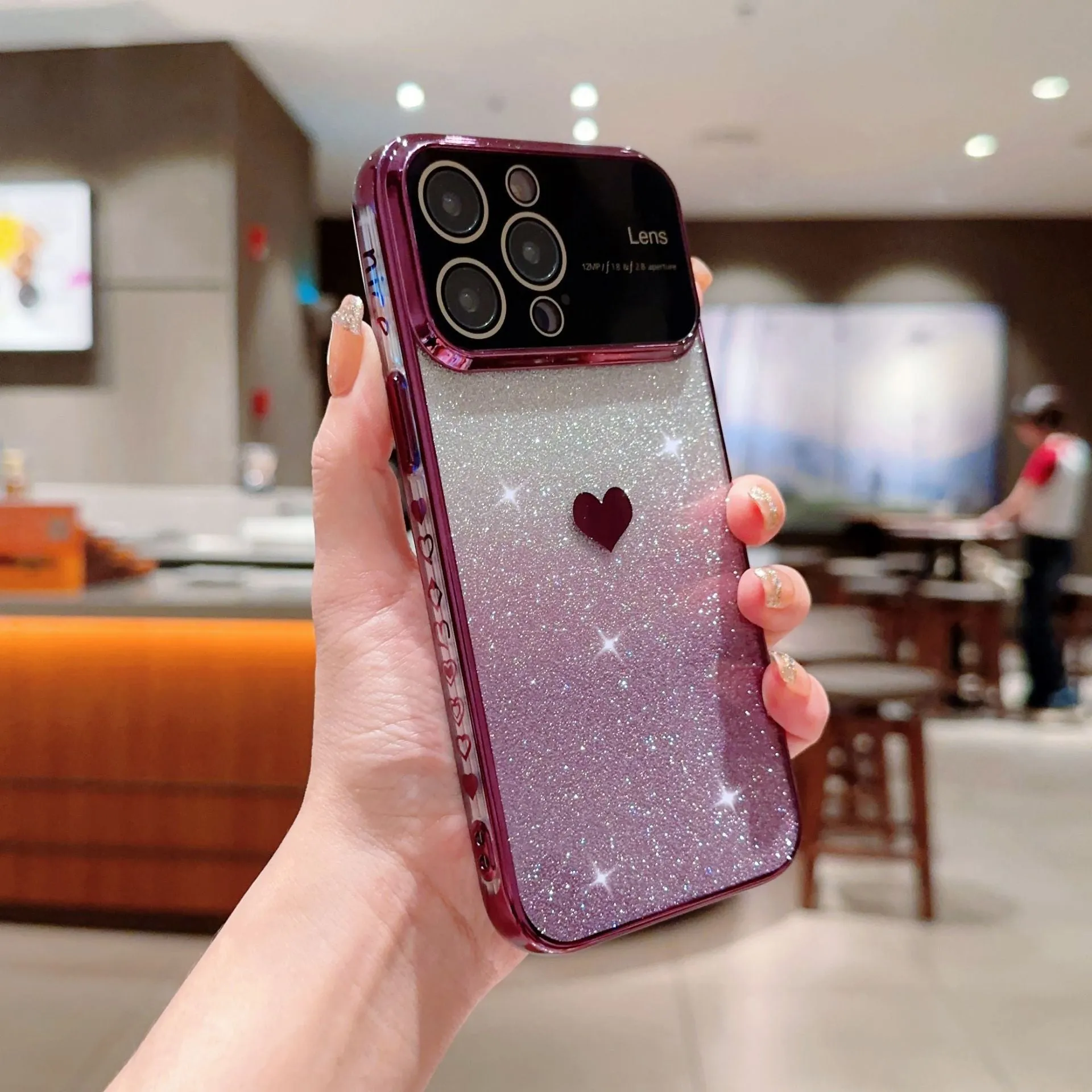 Transparent large window glitter iPhone case