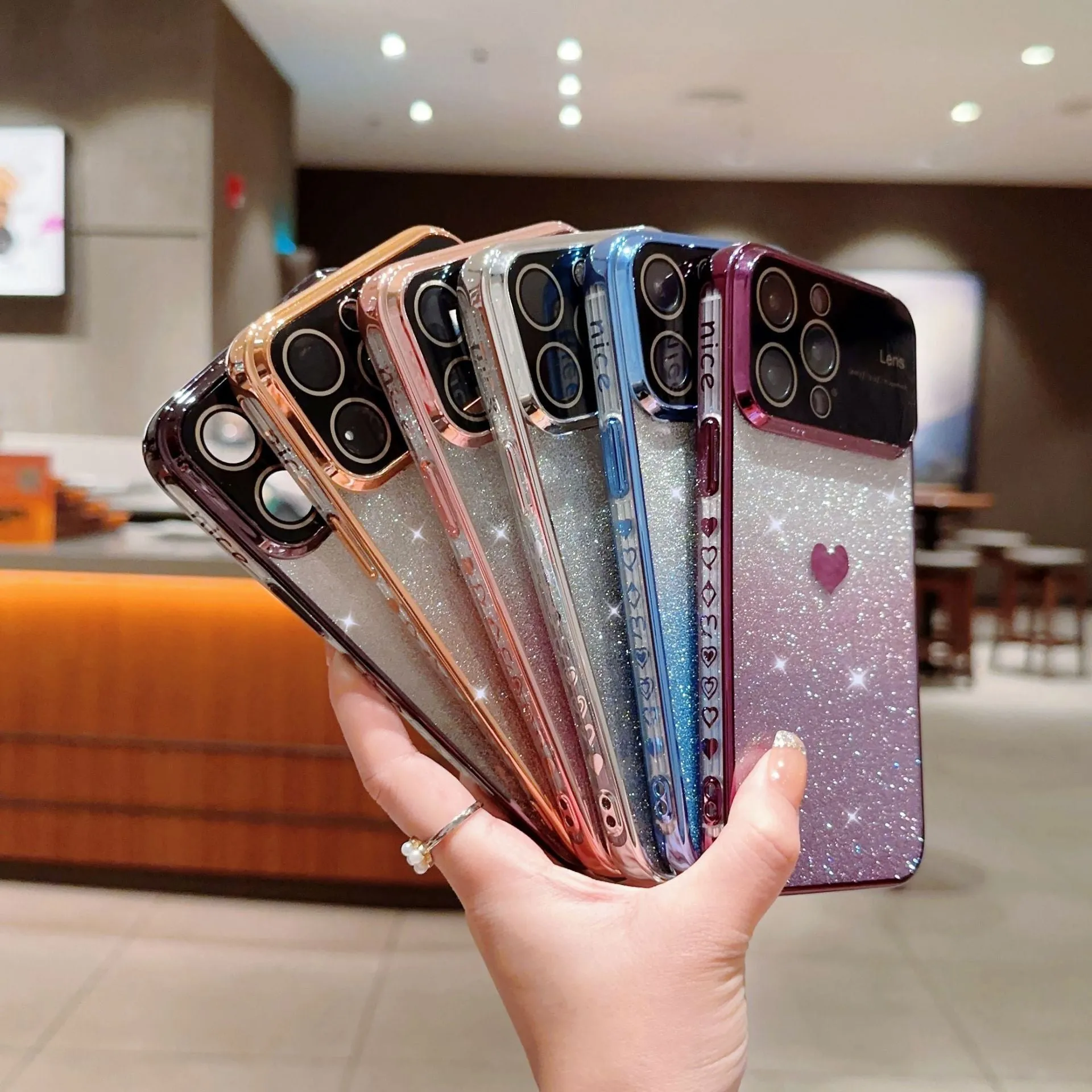 Transparent large window glitter iPhone case