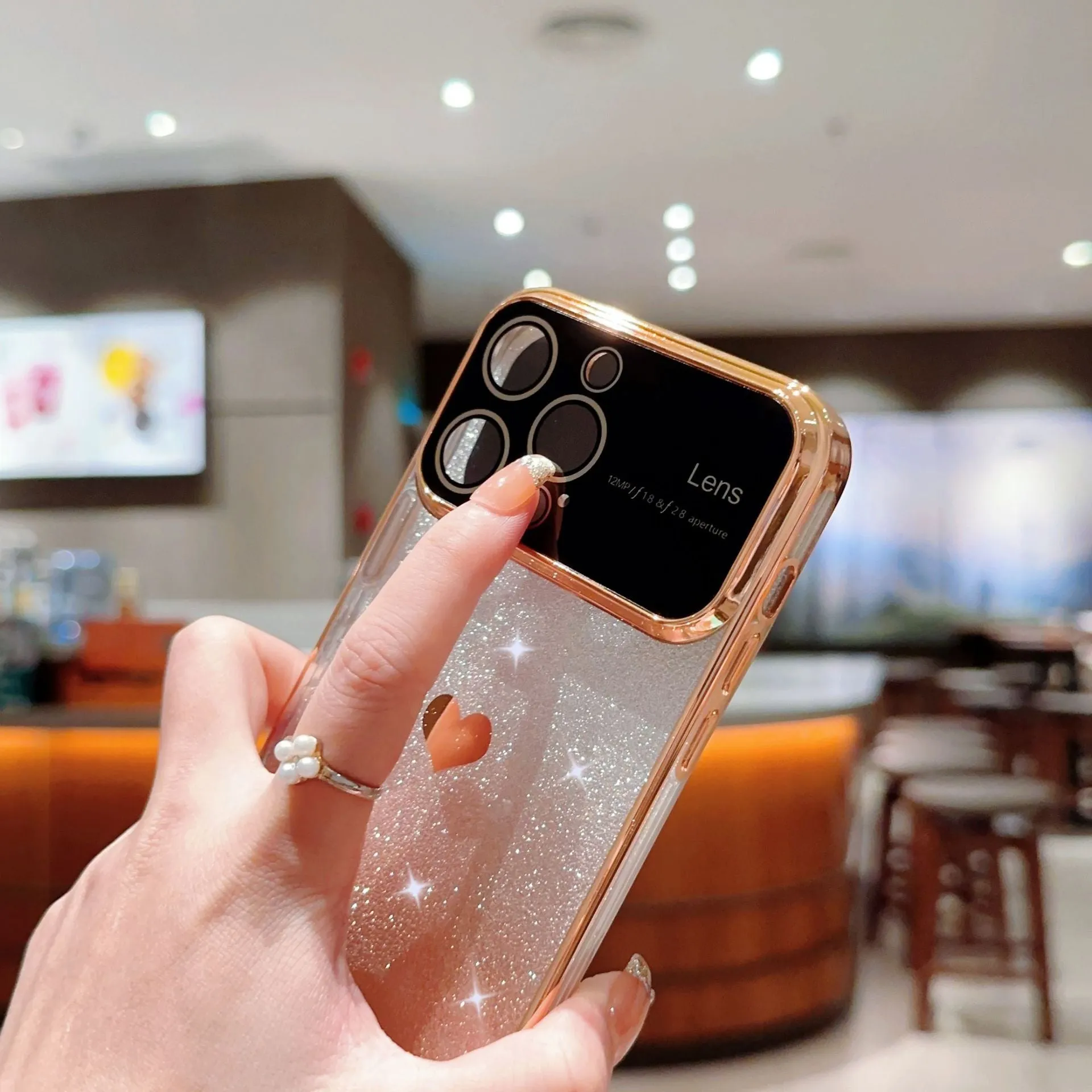 Transparent large window glitter iPhone case