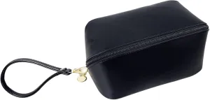 Travel Cosmetic Bag Make Up Bag with Handle and Zipper Multifunction Waterproof Toiletry Bag PU Travel Organiser Bag Wash Bag for Women Ladies Girls Black Middle
