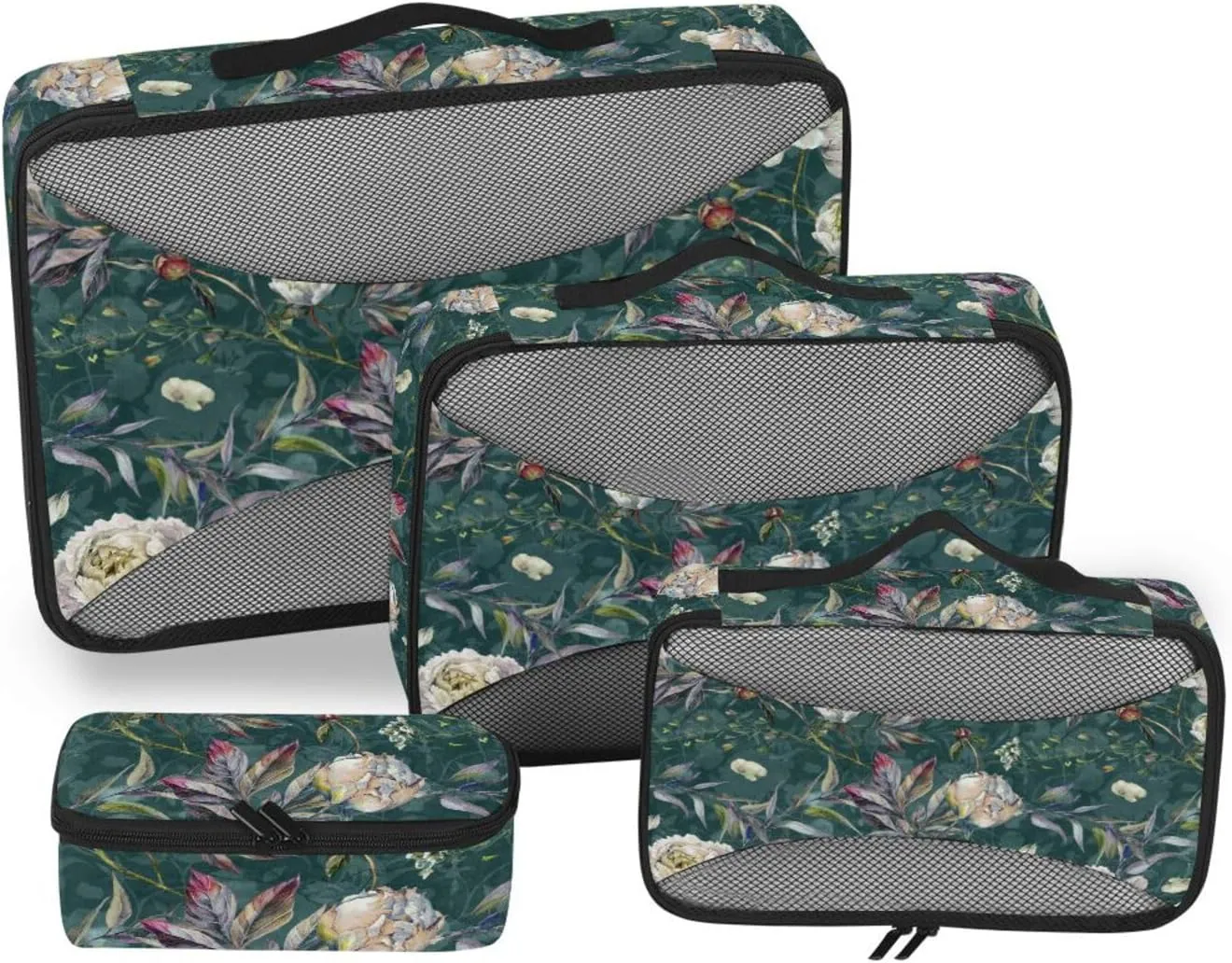 Travel Cubes for Packing 4 Set Suitcase Organizer Travel Cubes for Packing Women Packing Cubed Watercolor Elegant Flower