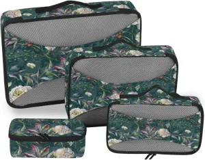 Travel Cubes for Packing 4 Set Suitcase Organizer Travel Cubes for Packing Women Packing Cubed Watercolor Elegant Flower