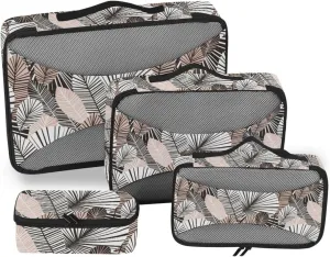 Travel Packing Cubes Set of 4 Luggage Organizer Bags Packing Organizers for Luggage Packing Cubs Elegant Tropical Leaves