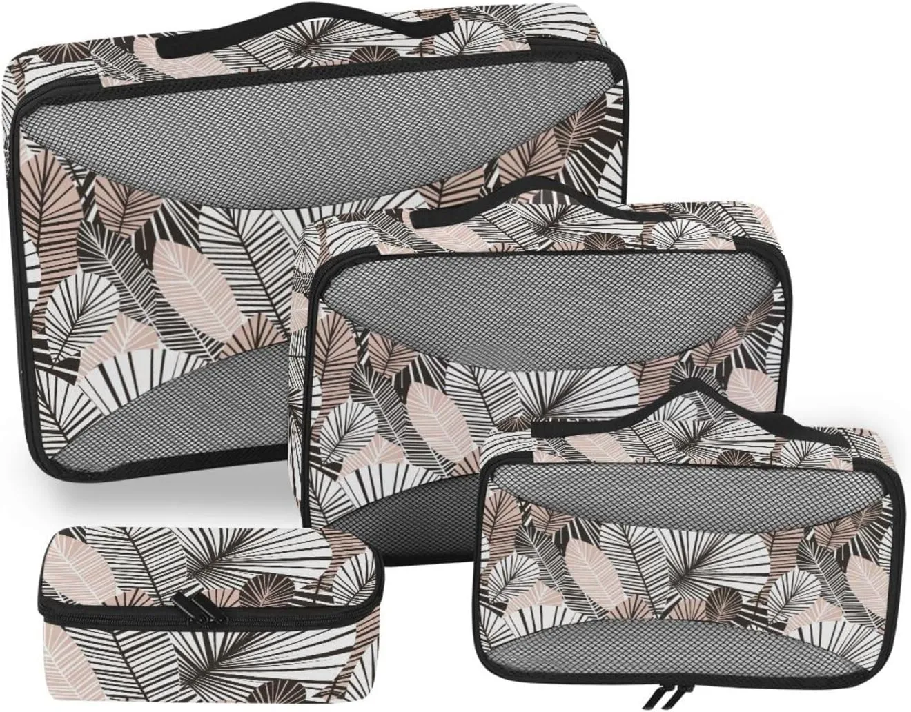 Travel Packing Cubes Set of 4 Luggage Organizer Bags Packing Organizers for Luggage Packing Cubs Elegant Tropical Leaves