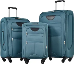 Travel Smart with Expandable 3 Piece Softside Luggage Set, Lightweight Spinner with TSA Lock, Green