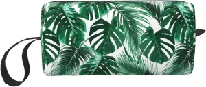 Tropical Monstera & Palm Leaf Makeup Bag Organizer Small Cosmetic Bags Compact Durable Oxford Fabric Multi-Purpose Storage Perfect for Travel, Gym, Daily Use