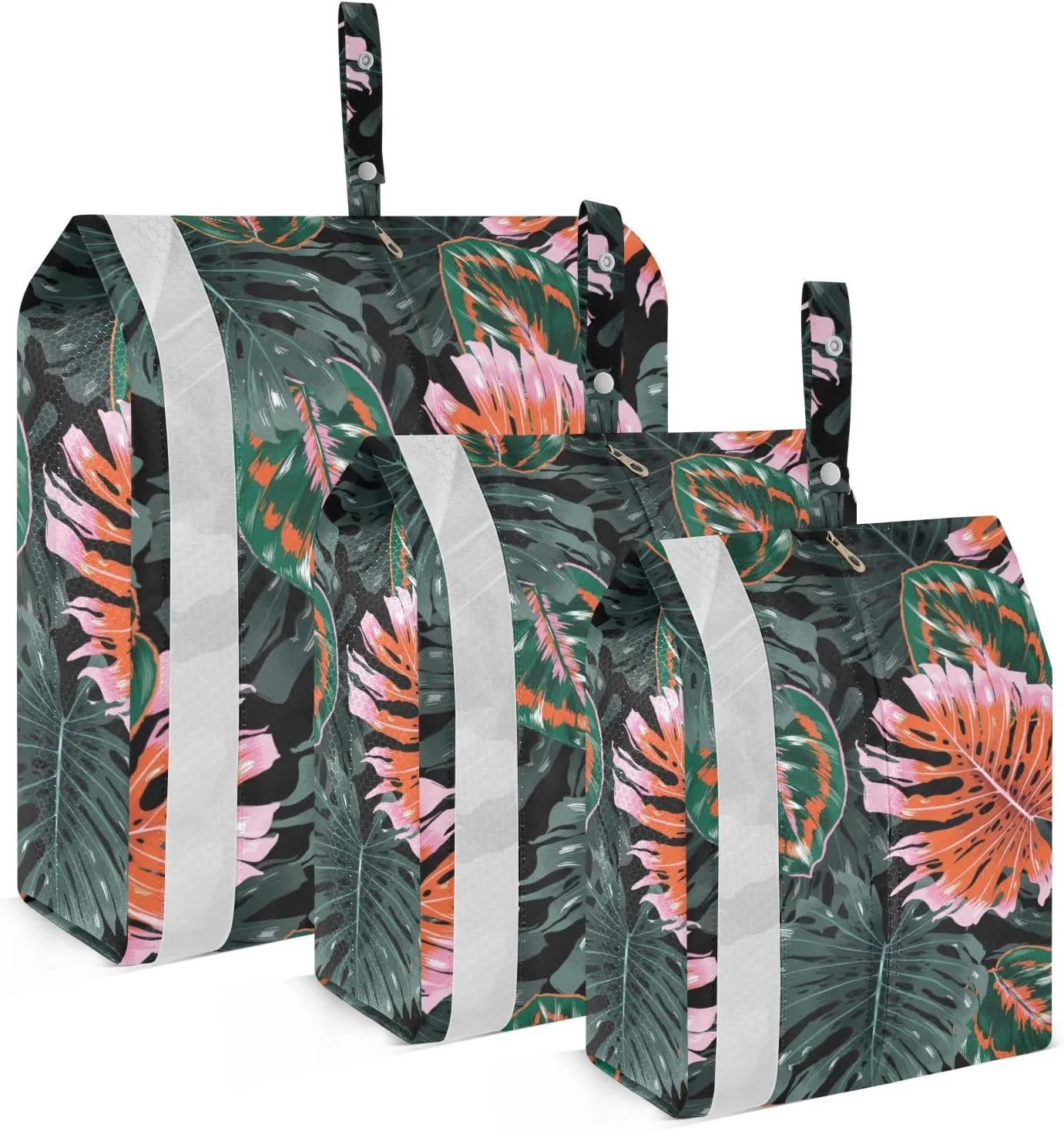 Tropical Palm Leaves Packing Cubes Set of 3, Lightweight Travel Luggage Organizers Foldable Bags for Easy Packing and Organization