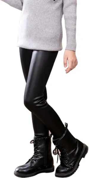 Tulucky Girls Winter Warm Pants Thick Fleece Lined Faux Leather Stretchy Teens Leggings