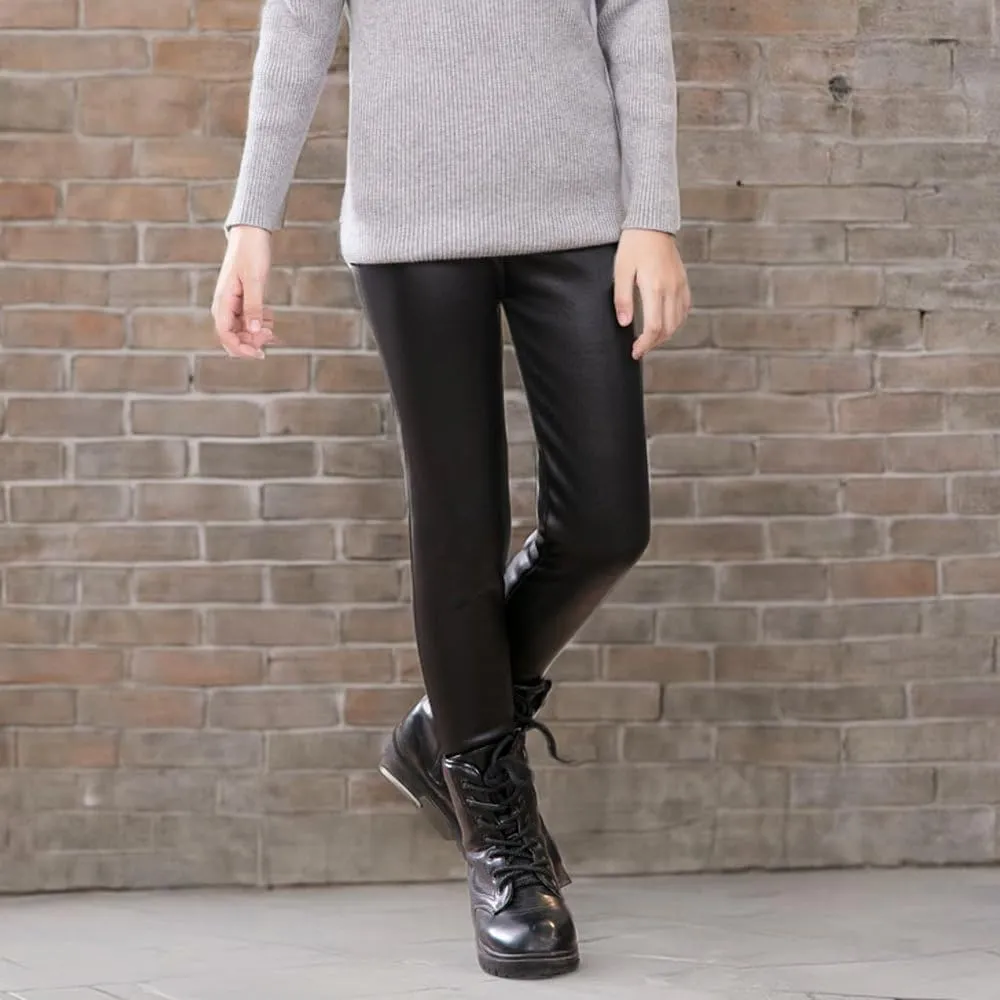 Tulucky Girls Winter Warm Pants Thick Fleece Lined Faux Leather Stretchy Teens Leggings