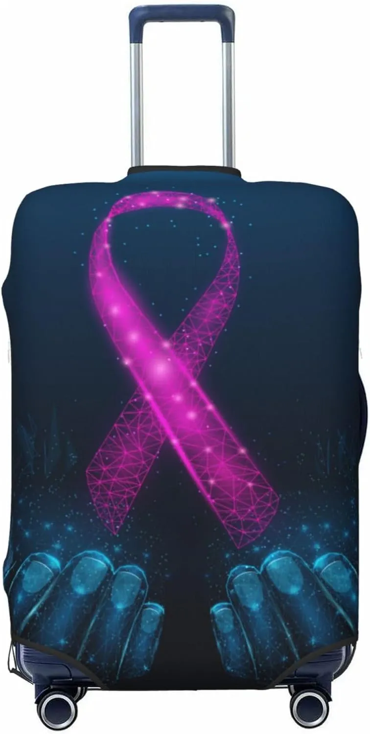 Two Human Hands Are Holds Pink Ribbon Awareness Luggage Cover,Washable Suitcase Covers Fashion Luggage Covers,Anti-Scratch Suitcase Protector Cover