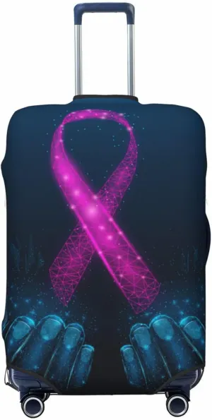 Two Human Hands Are Holds Pink Ribbon Awareness Luggage Cover,Washable Suitcase Covers Fashion Luggage Covers,Anti-Scratch Suitcase Protector Cover