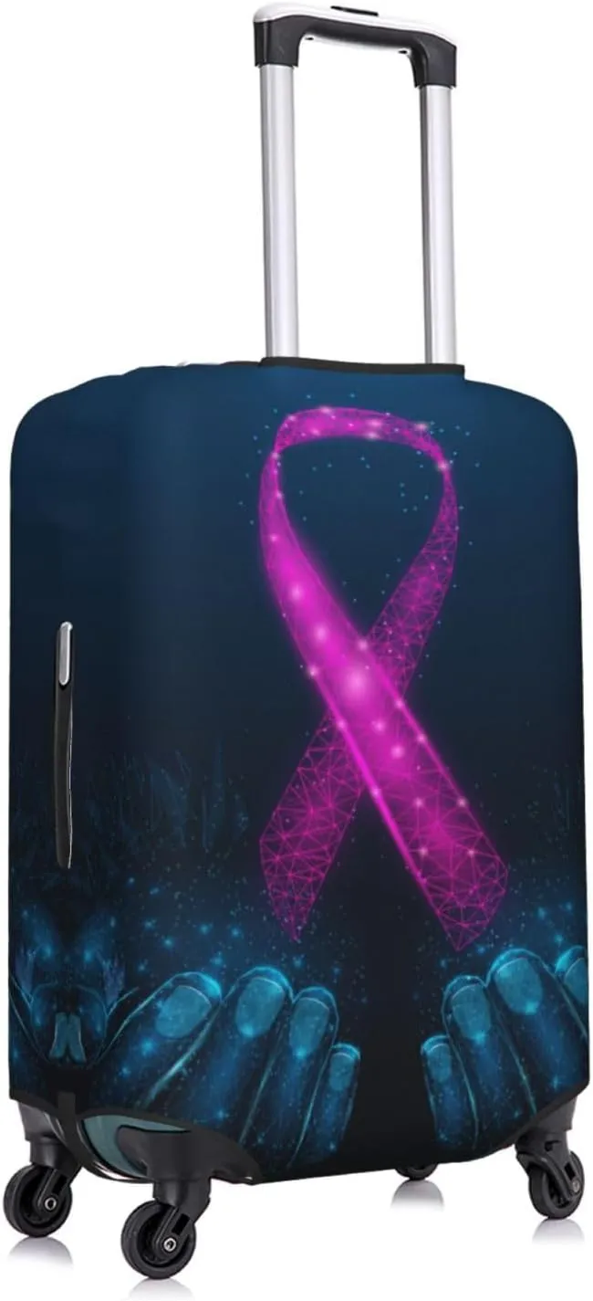 Two Human Hands Are Holds Pink Ribbon Awareness Luggage Cover,Washable Suitcase Covers Fashion Luggage Covers,Anti-Scratch Suitcase Protector Cover