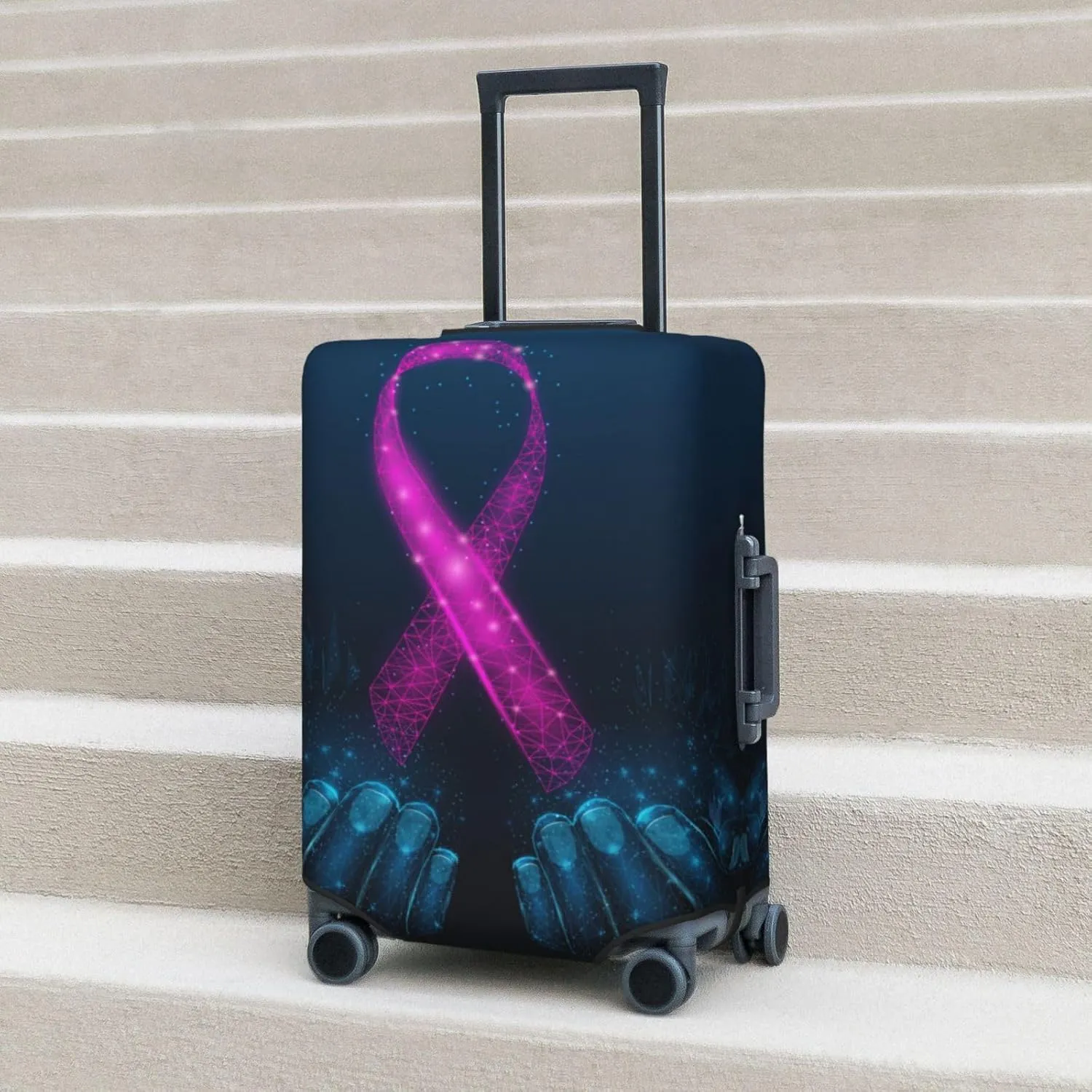 Two Human Hands Are Holds Pink Ribbon Awareness Luggage Cover,Washable Suitcase Covers Fashion Luggage Covers,Anti-Scratch Suitcase Protector Cover