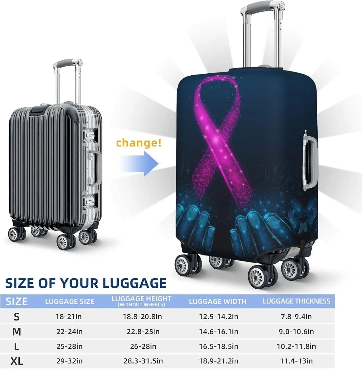 Two Human Hands Are Holds Pink Ribbon Awareness Luggage Cover,Washable Suitcase Covers Fashion Luggage Covers,Anti-Scratch Suitcase Protector Cover